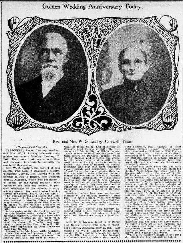 Rev & Mrs W S Lackey, Burleson County, Texas