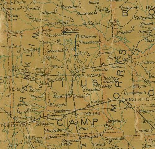 Post Office Map, 1907, Camp County, Texas