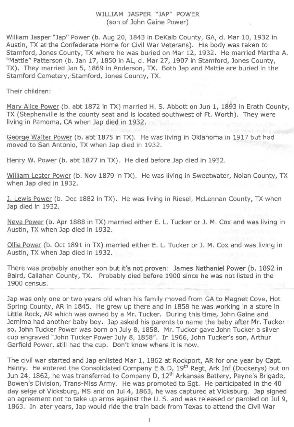Descendants of William Jasper 