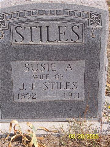 Tombstone of Susie A. Stiles (1892-1911)