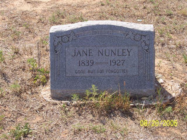 Tombstone of Jane Nunley (1839-1927)