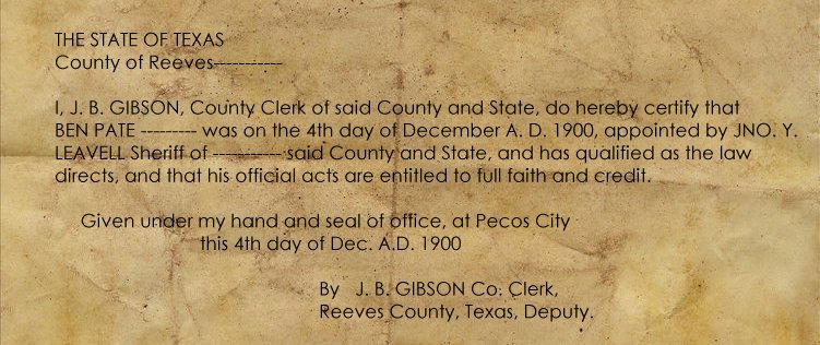 Ben Davis Pate, Reeves County, Texas
